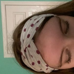 Pink polka dot grey headband